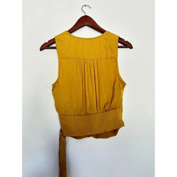Rachel Zoe Wrap Top Bow Tie Mustard Yellow Sleeveless Size XS - Picture 2 of 3